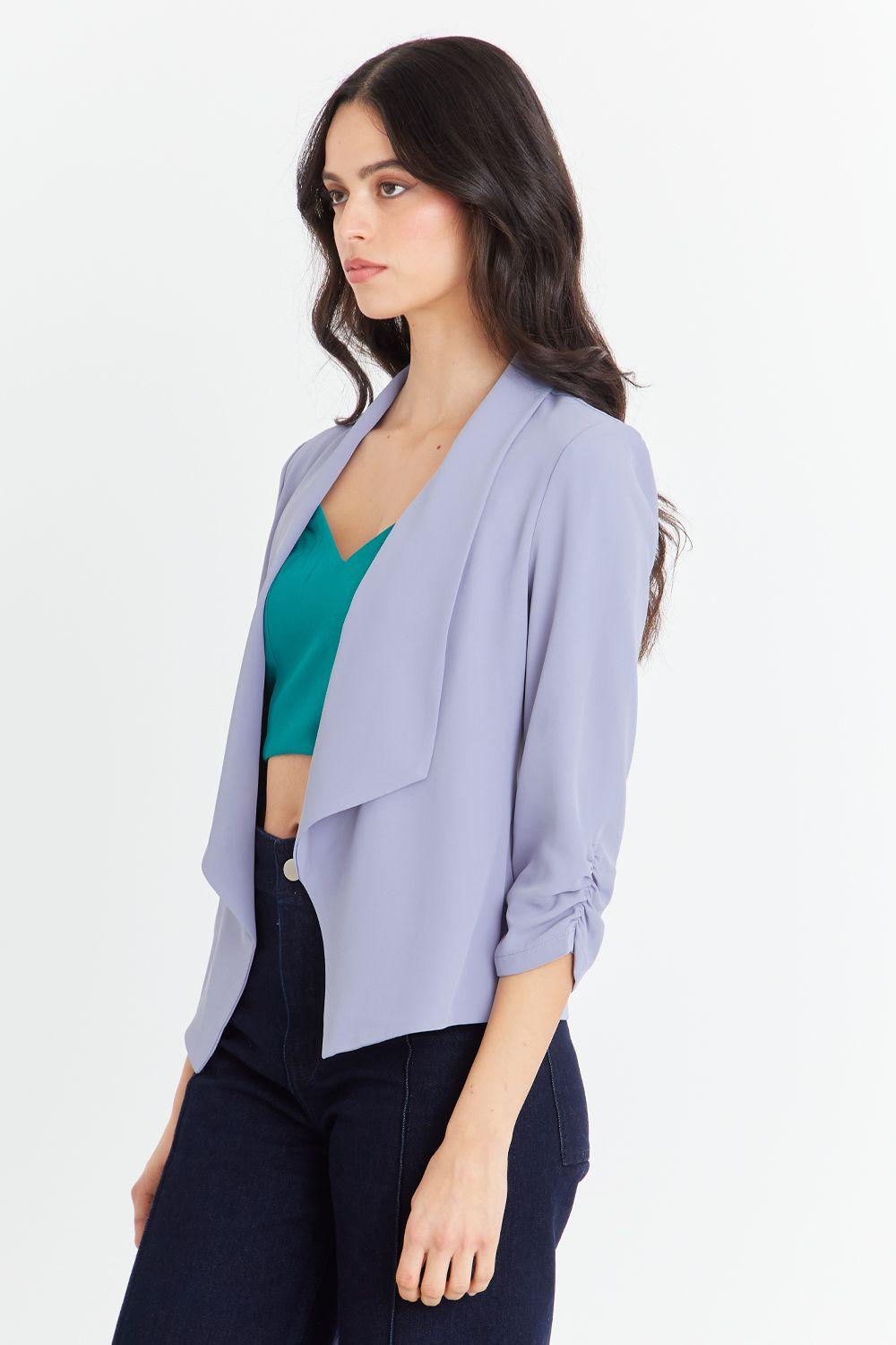 Blazer Manga Detalle Drapeado Celeste Nicopoly-4