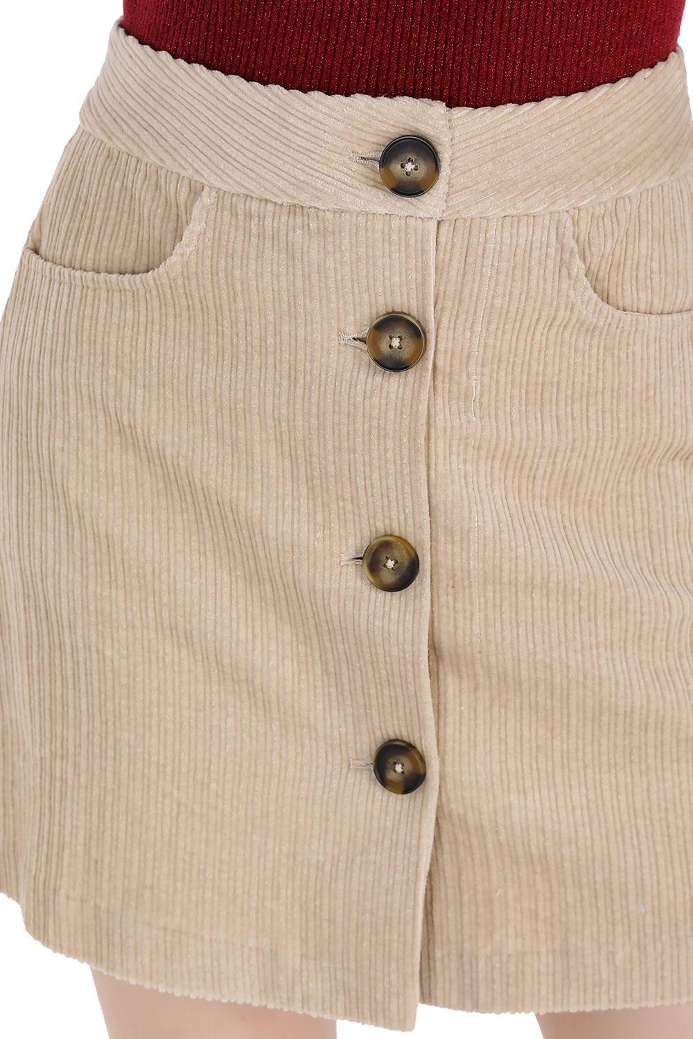 Mini Falda Botones Cotelé Beige Nicopoly-3