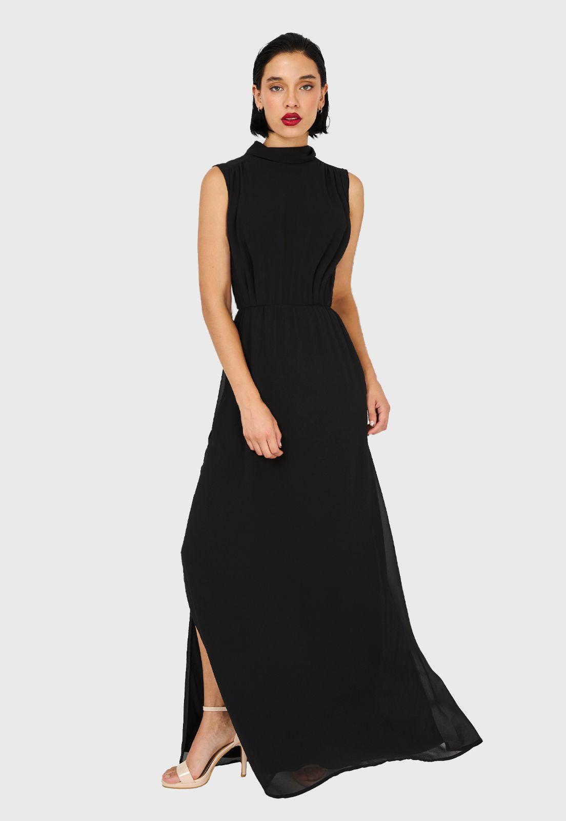 Vestido Cuello Alto Negro Nicopoly-1