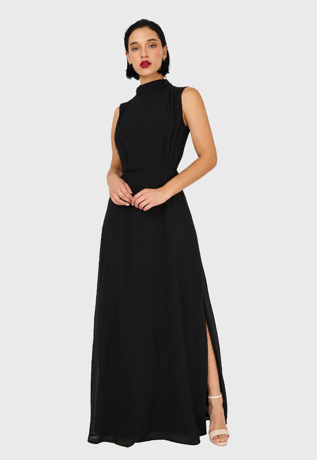 Vestido Cuello Alto Negro Nicopoly-4