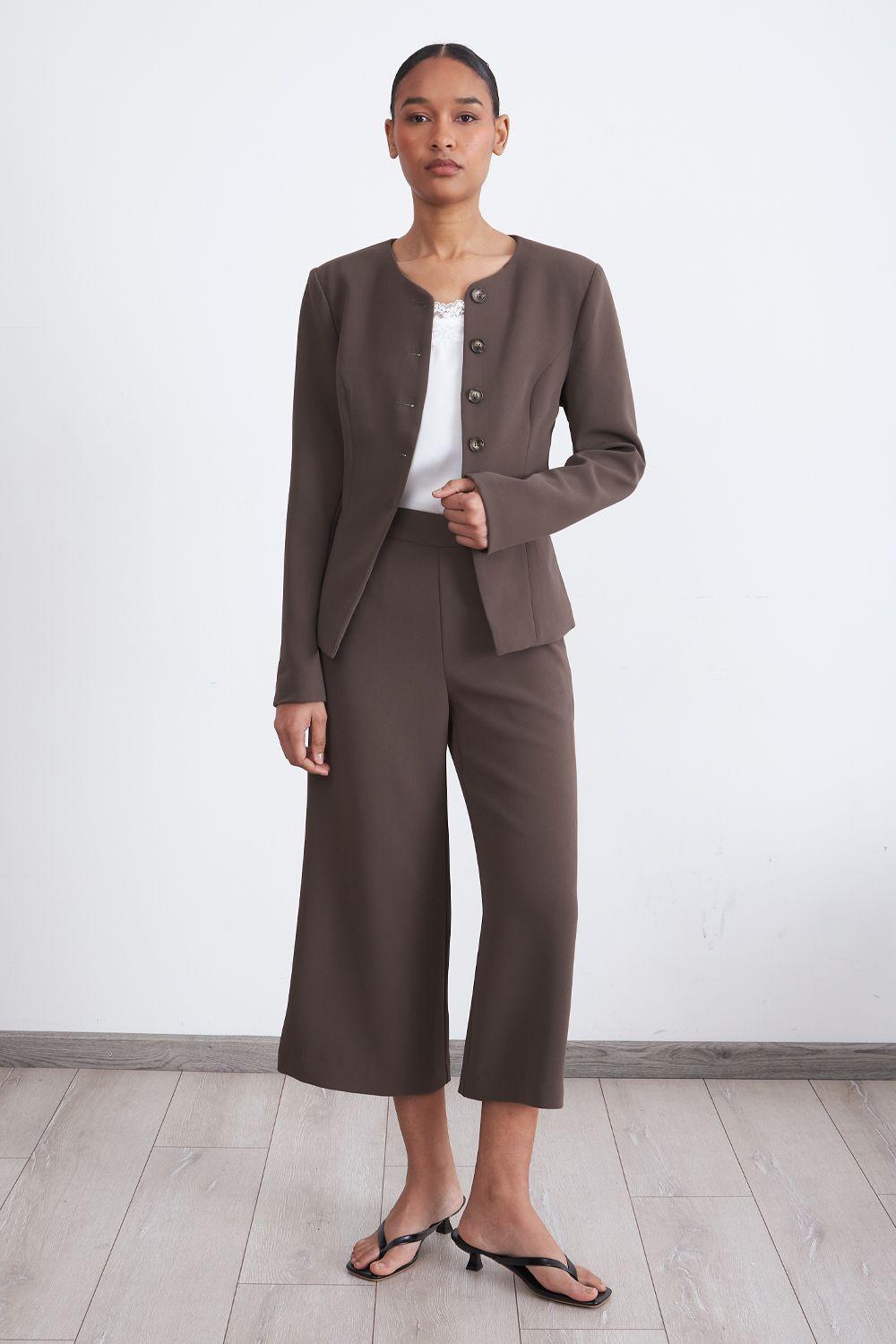 Blazer Peplum Botones Café Nicopoly-1