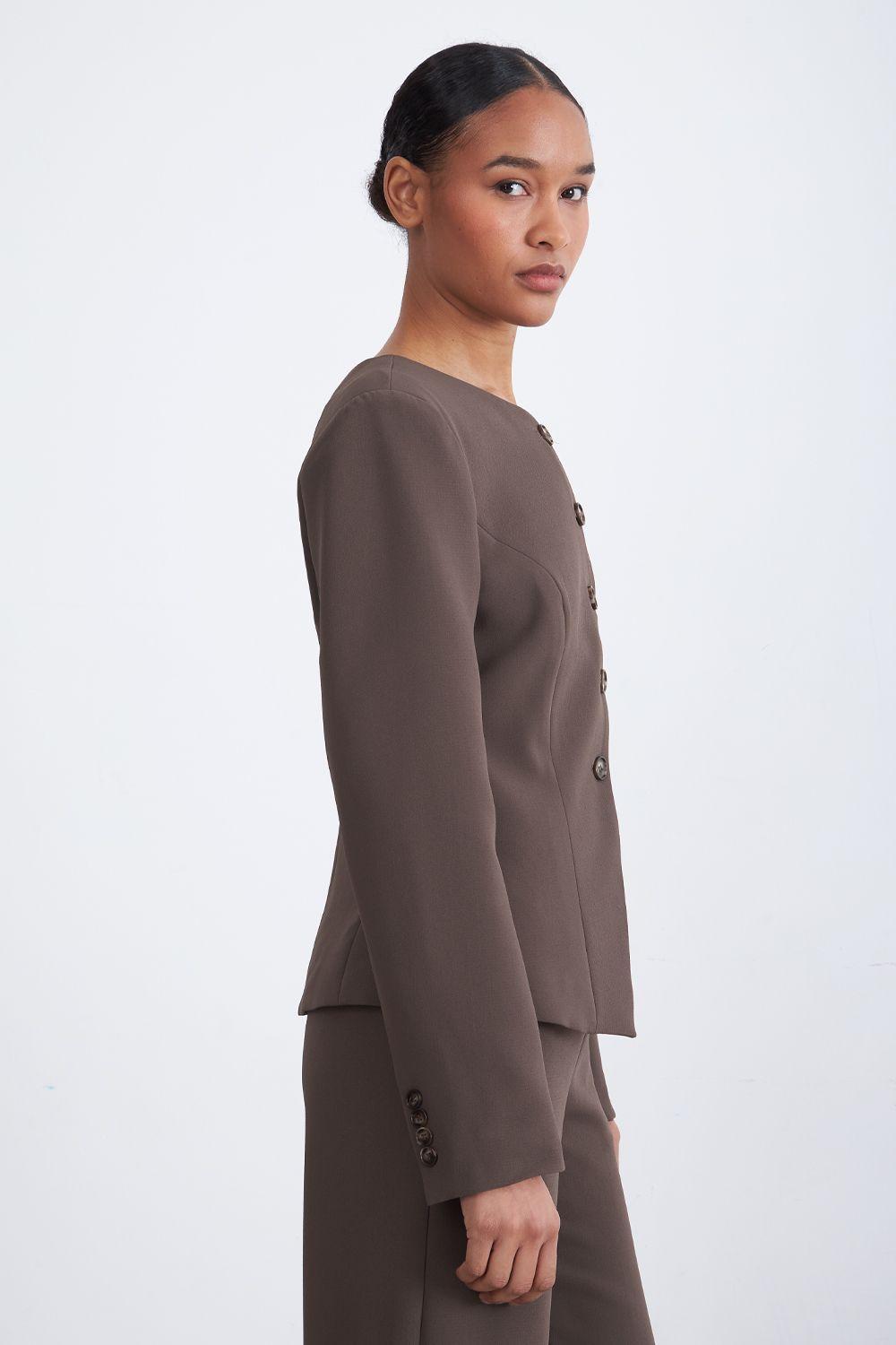 Blazer Peplum Botones Café Nicopoly-2