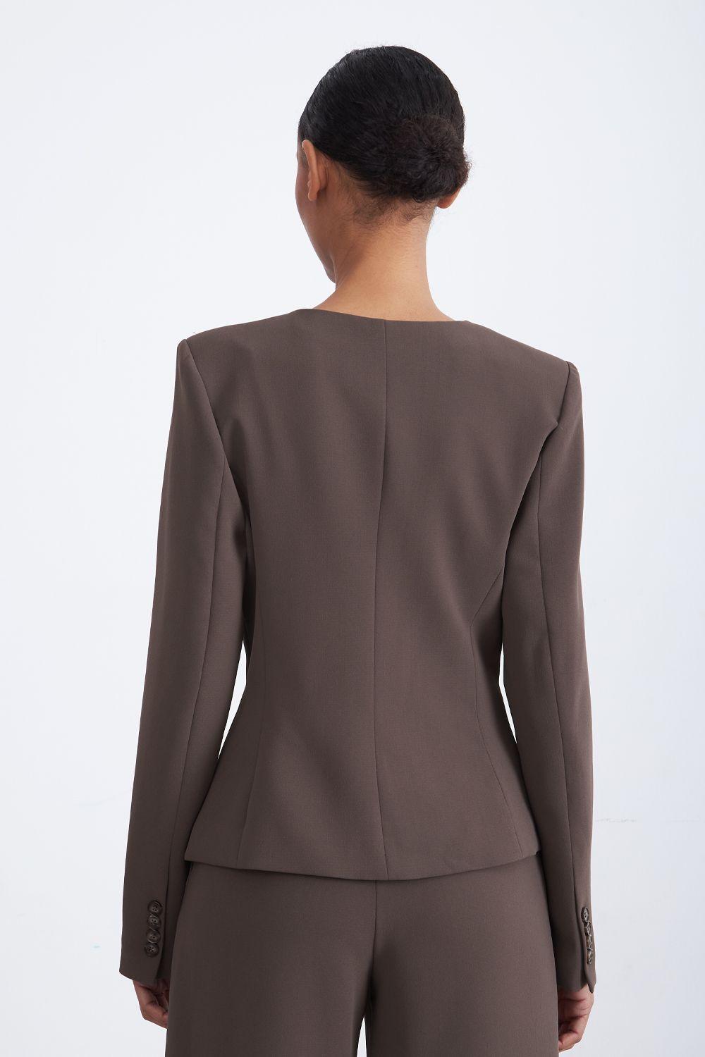 Blazer Peplum Botones Café Nicopoly-3