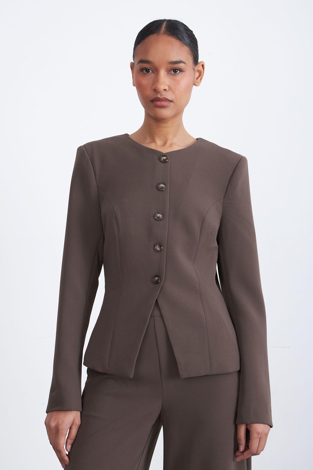 Blazer Peplum Botones Café Nicopoly-5