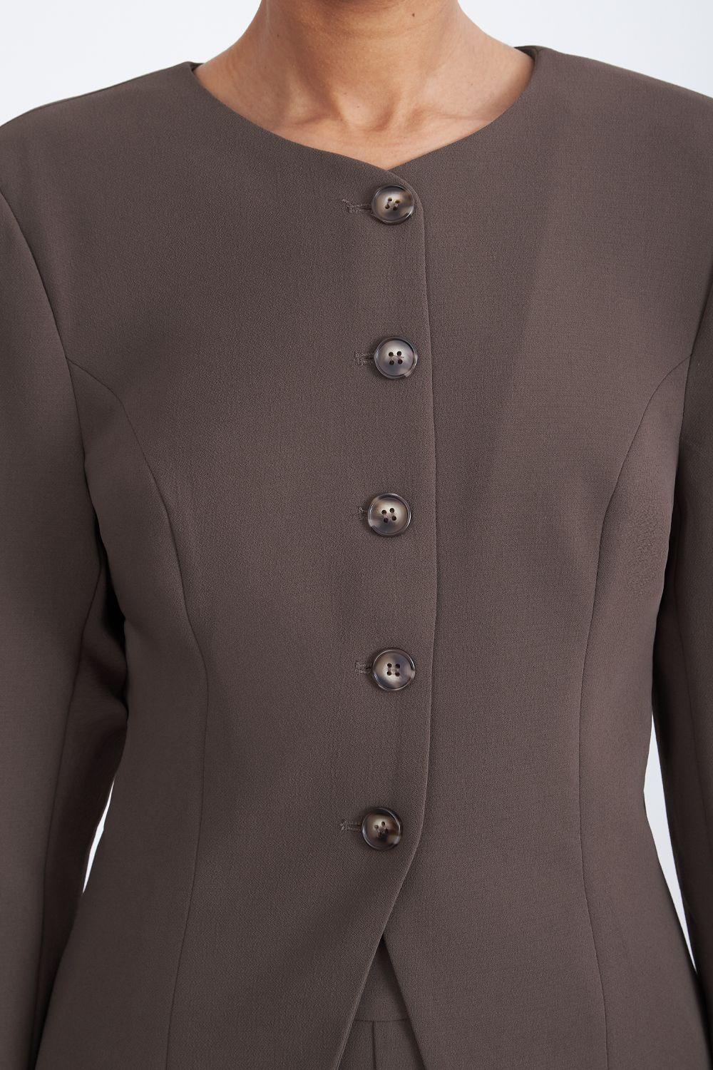 Blazer Peplum Botones Café Nicopoly-6