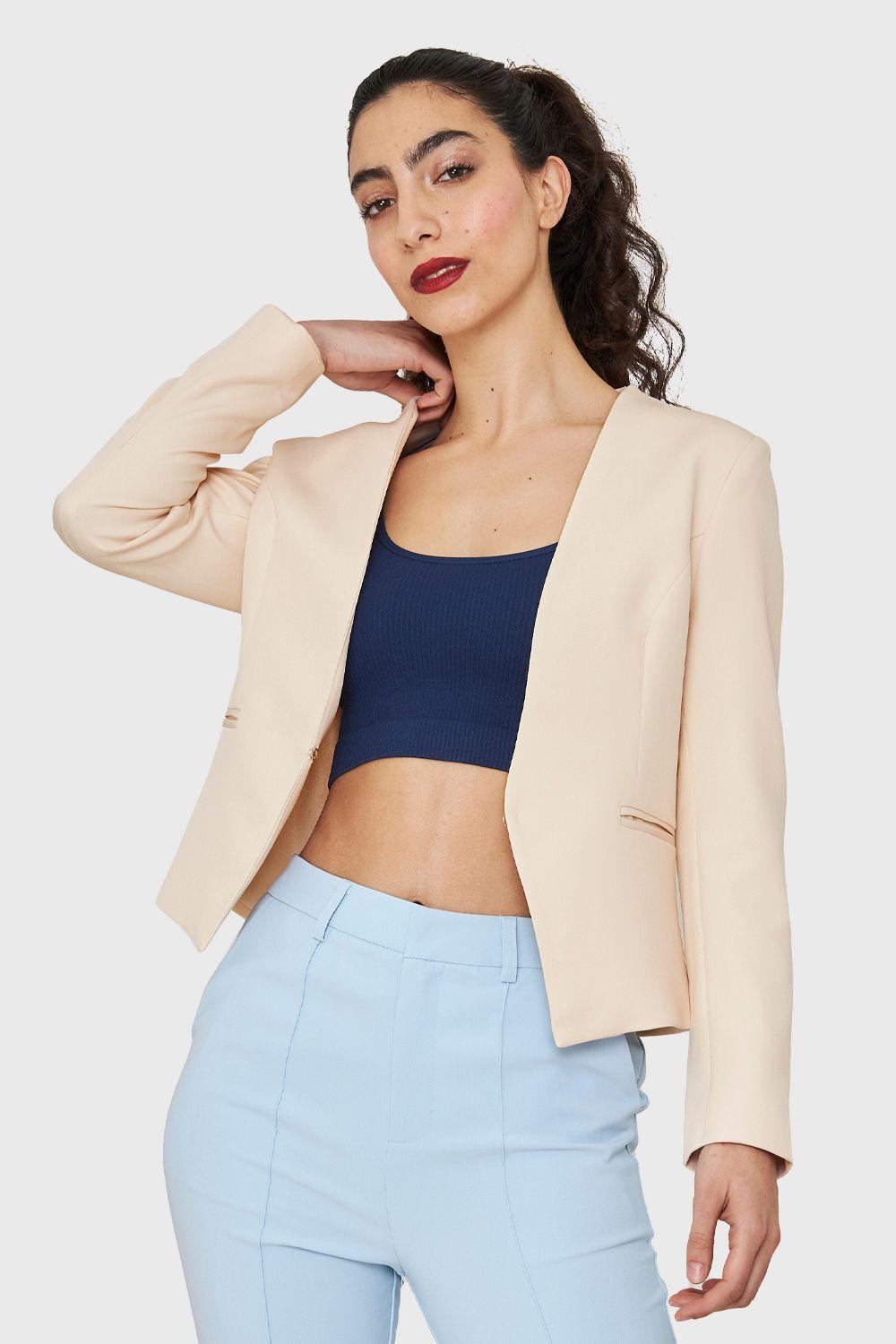 Blazer Entallado Clásico Crema Nicopoly-0