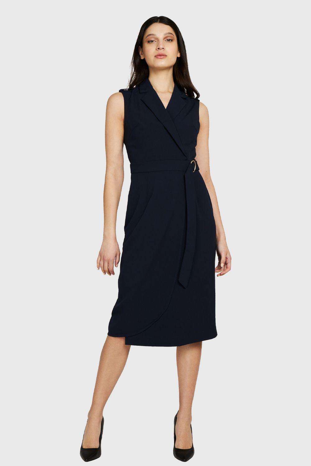 Vestido Solapa Cruzada Azul Marino Nicopoly-1