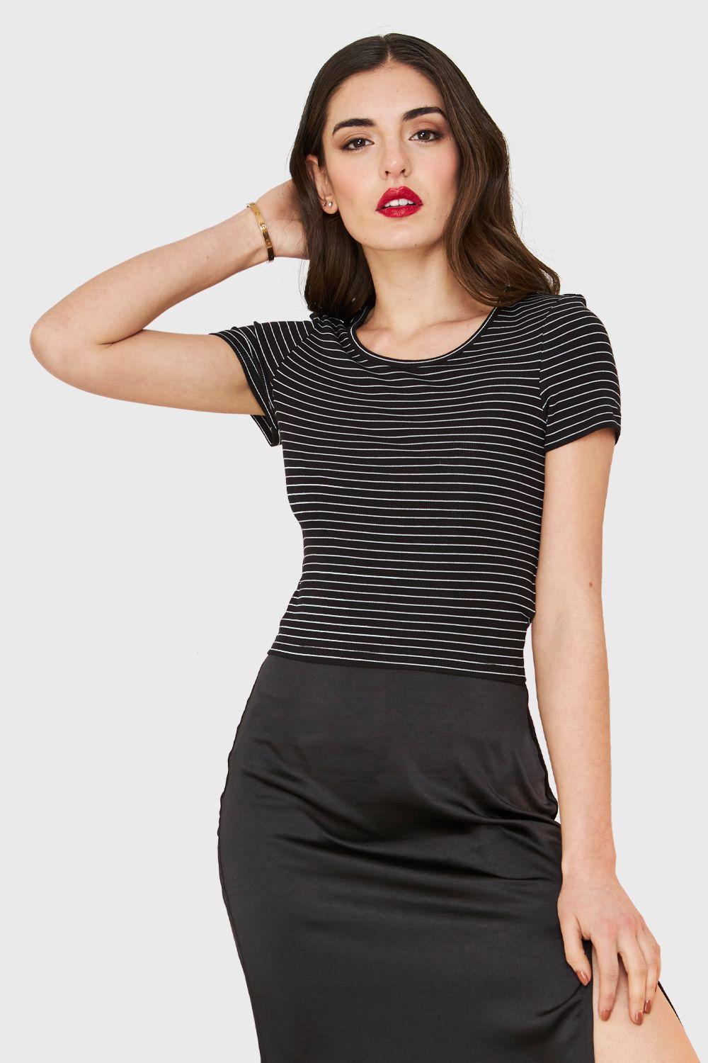Polera Manga Corta Rayas Negro Nicopoly-4