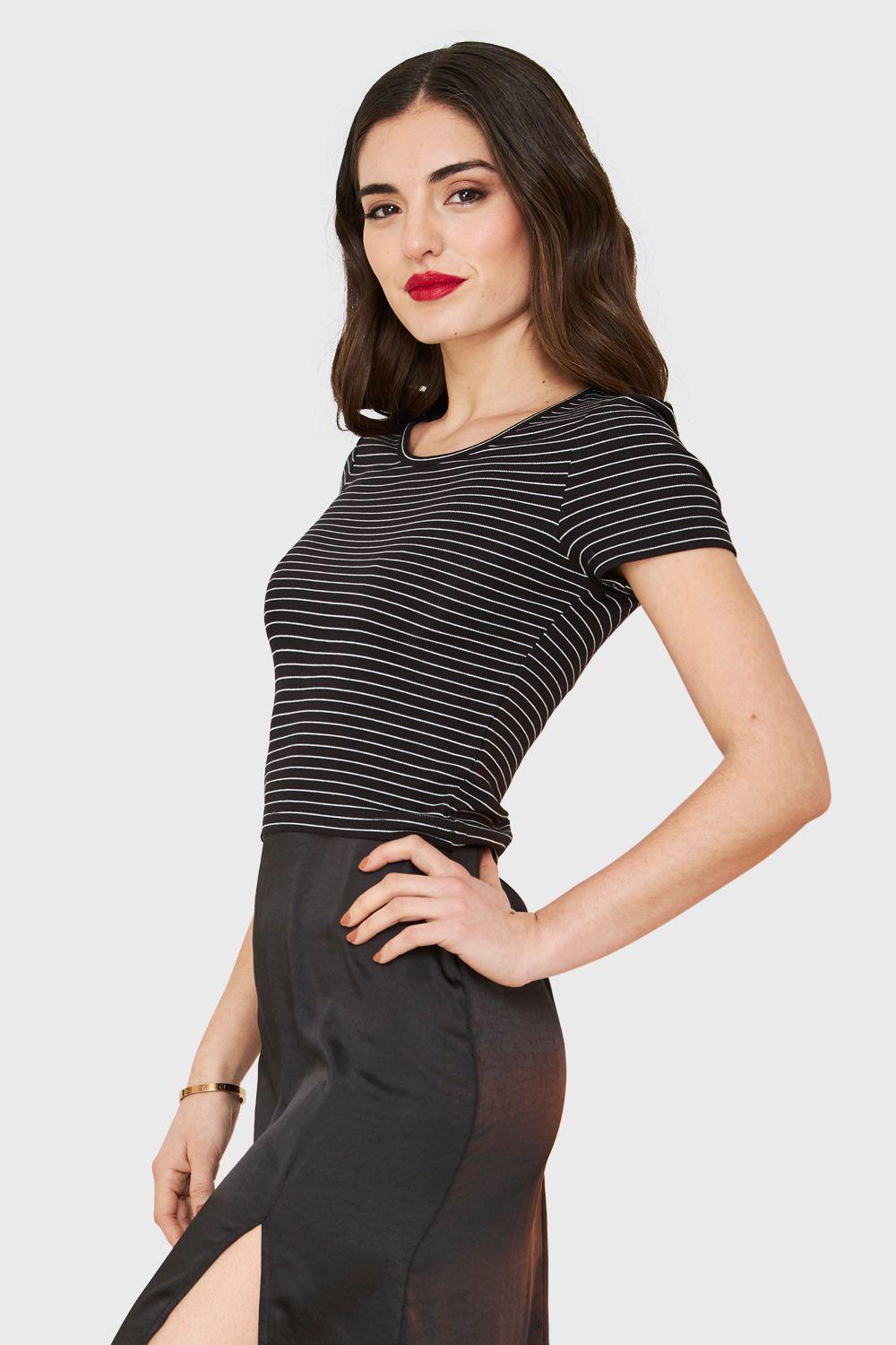 Polera Manga Corta Rayas Negro Nicopoly-2