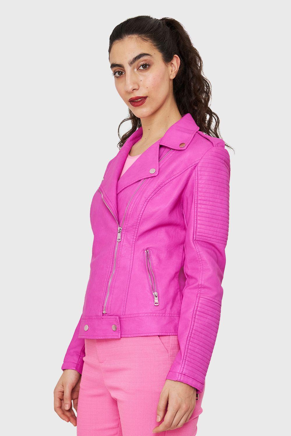 Chaqueta Tipo Biker Ecocuero Rosa Chicle Nicopoly-2