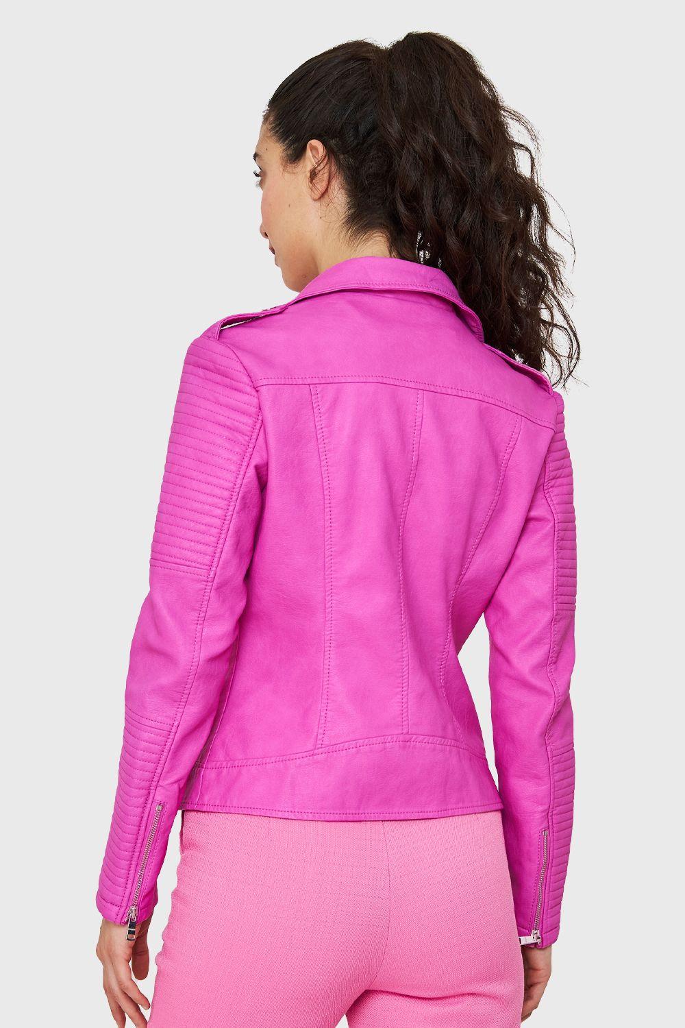 Chaqueta Tipo Biker Ecocuero Rosa Chicle Nicopoly-3