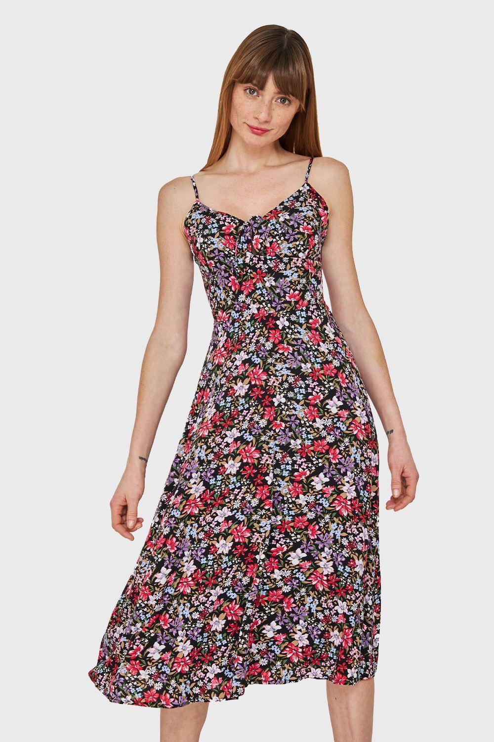 Vestido Floral Nudo Negro Nicopoly-0
