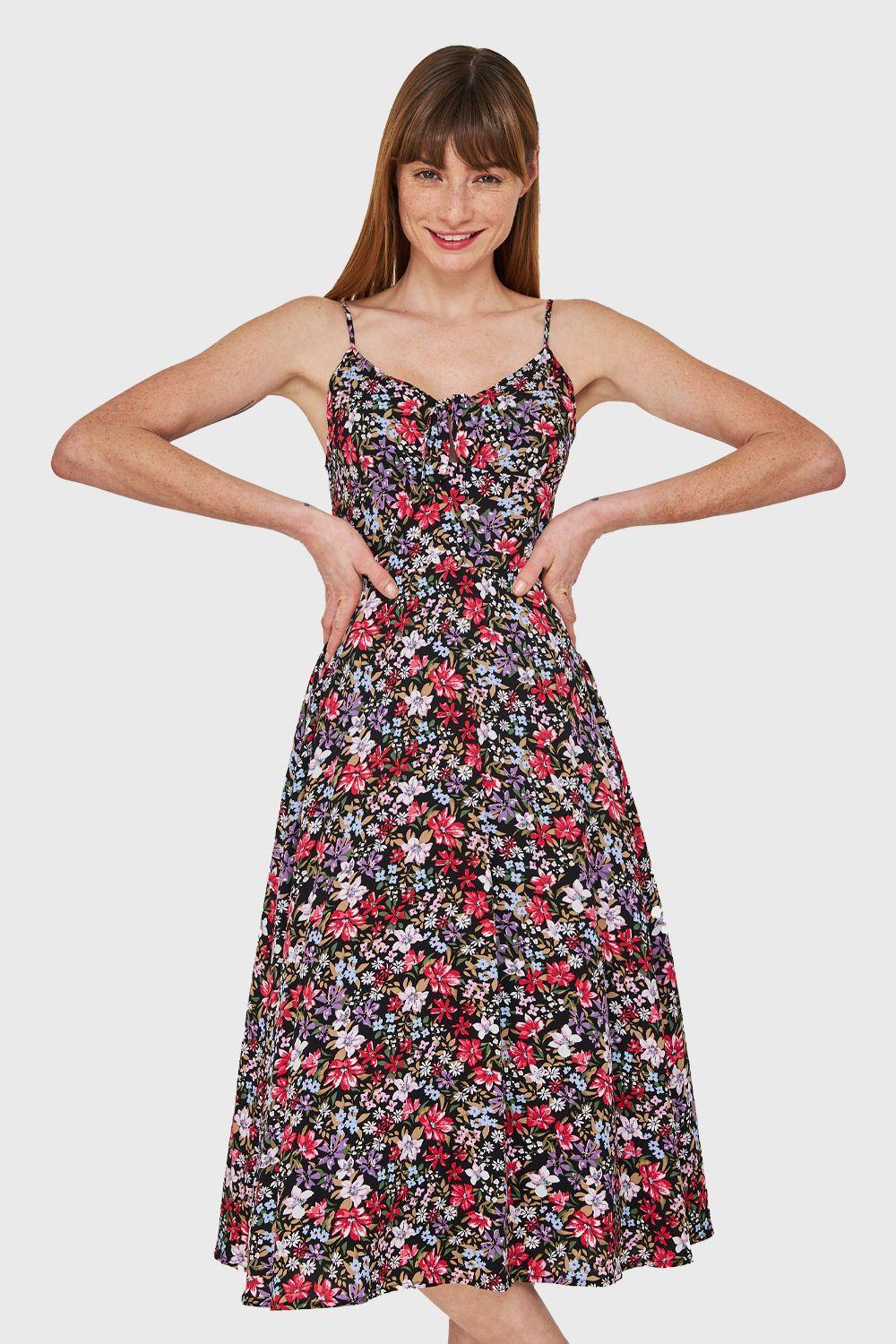 Vestido Floral Nudo Negro Nicopoly-4