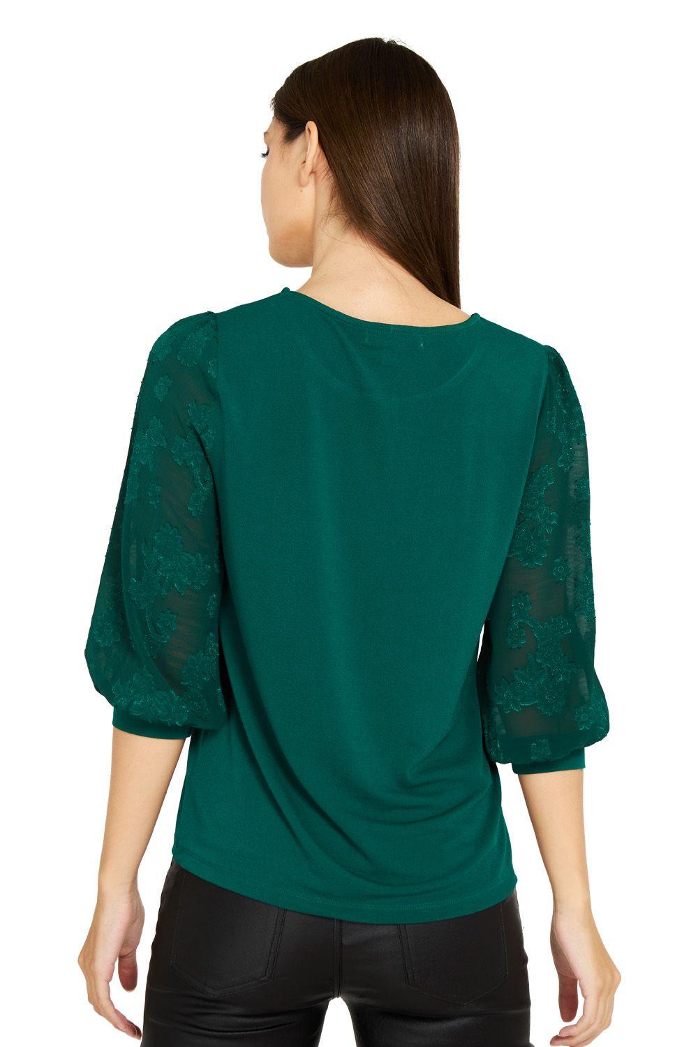 Polera Manga Floral Verde Nicopoly-3