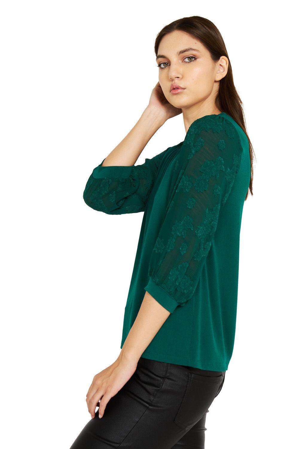 Polera Manga Floral Verde Nicopoly-2