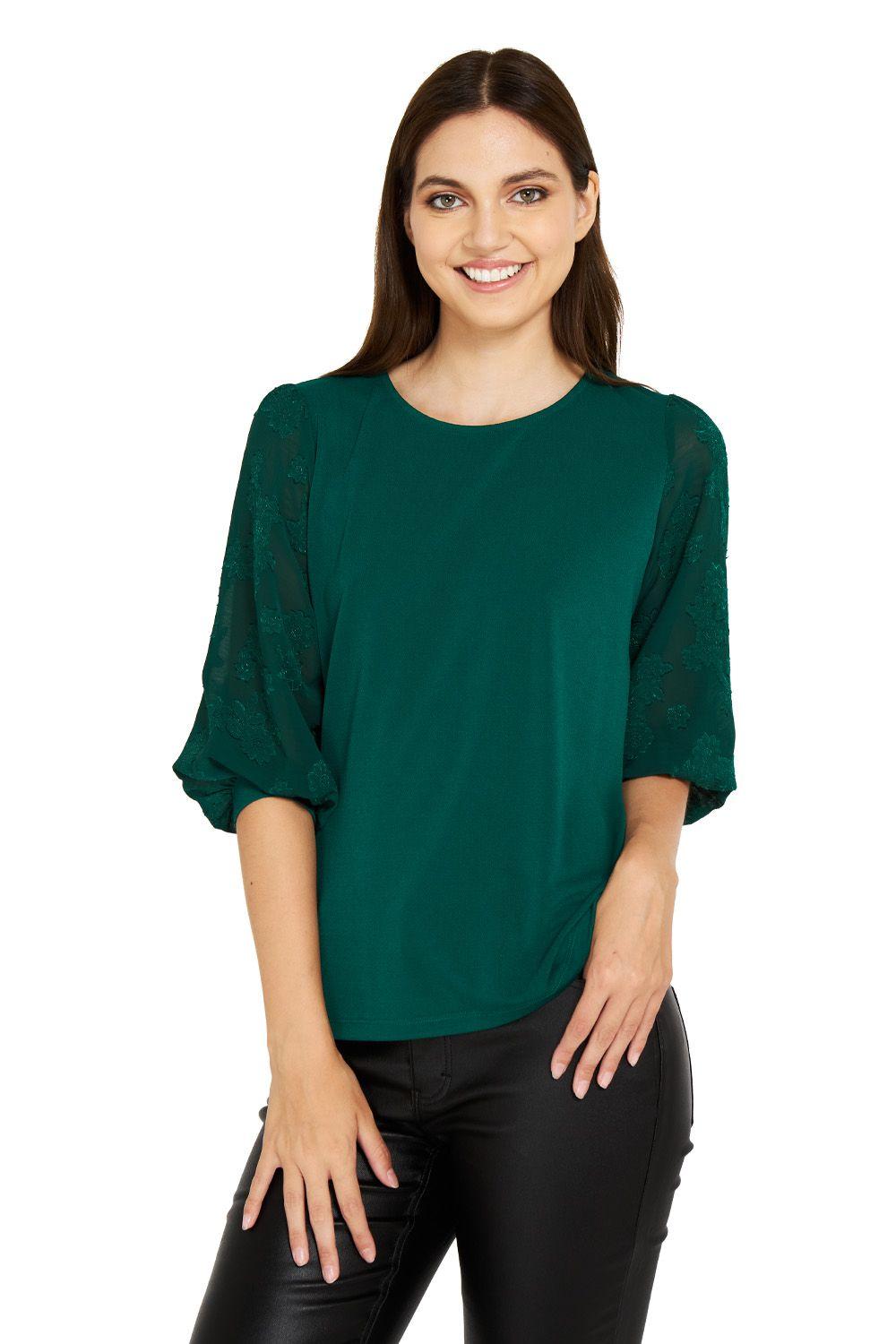 Polera Manga Floral Verde Nicopoly-0