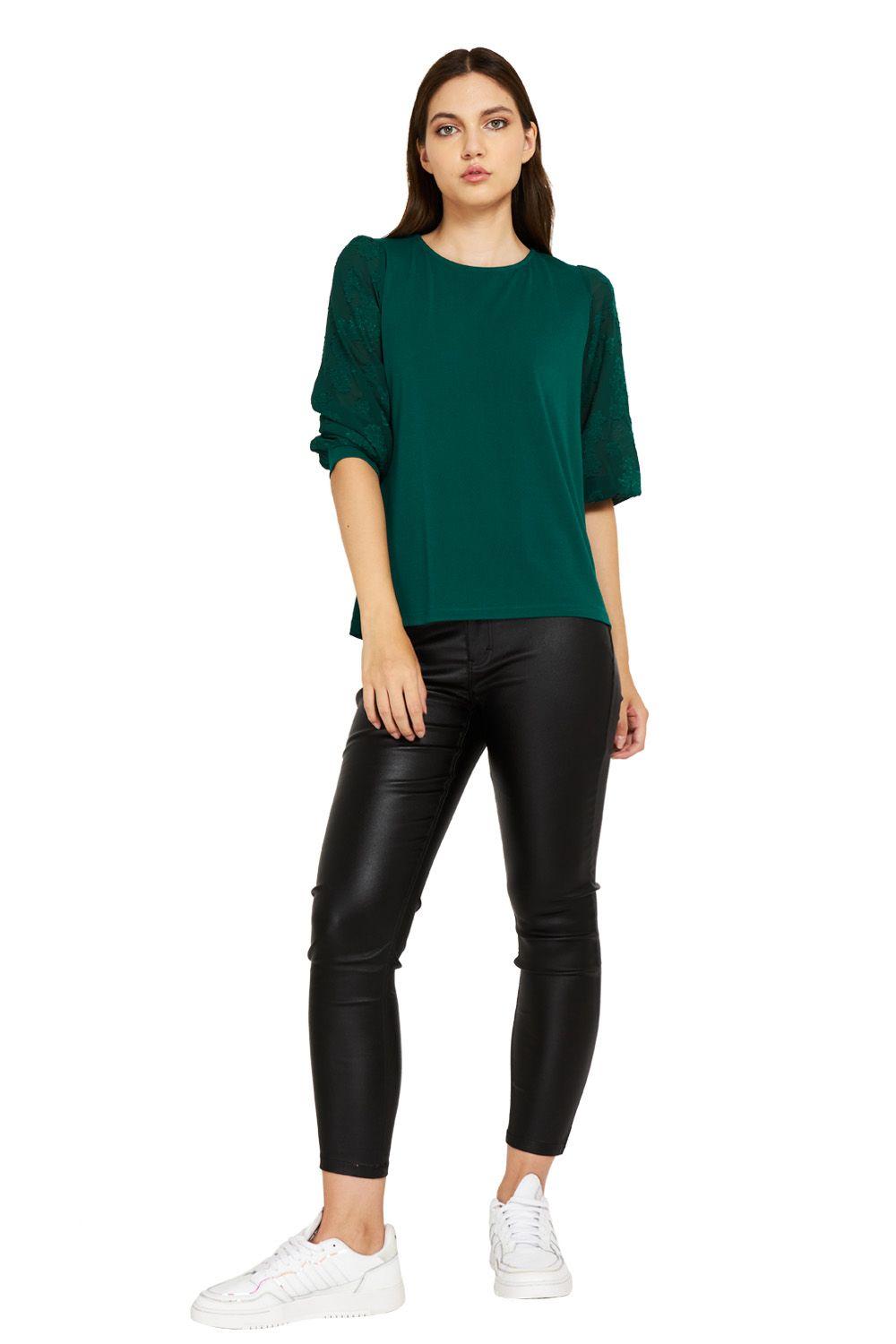 Polera Manga Floral Verde Nicopoly-1