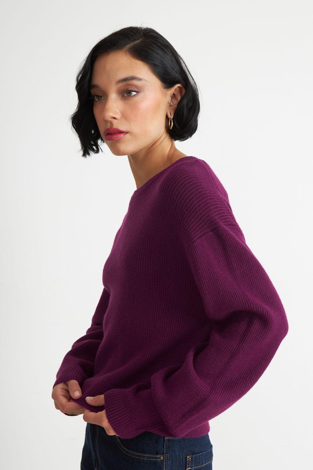 Sweater Jaspeado Cuello Redondo Morado Nicopoly-2