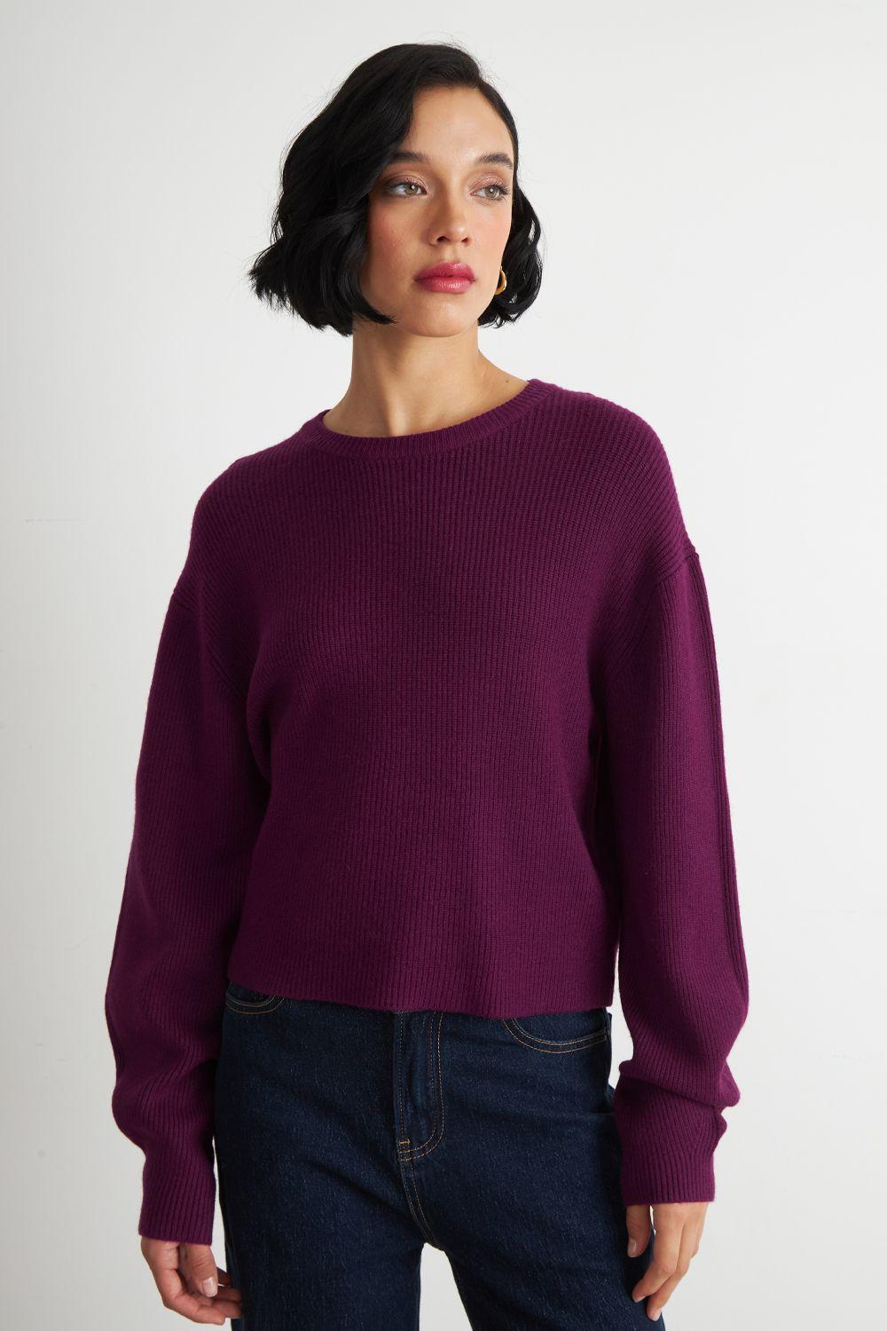 Sweater Jaspeado Cuello Redondo Morado Nicopoly-4