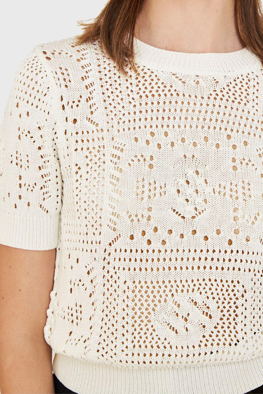 Polera Calada Tipo Tejida Blanco Nicopoly-5