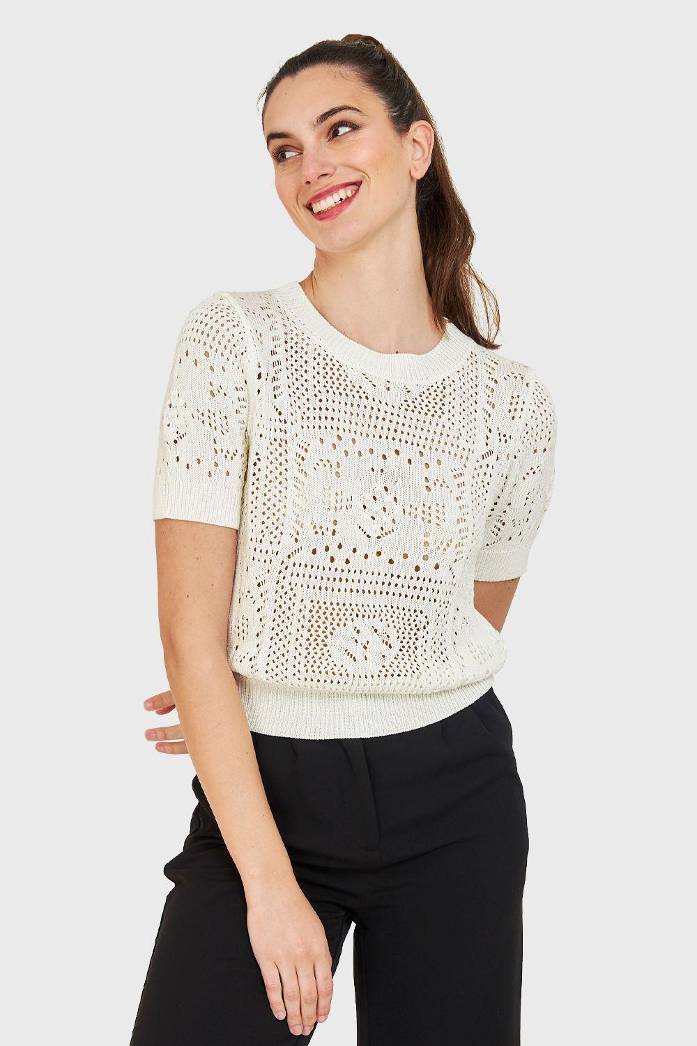 Polera Calada Tipo Tejida Blanco Nicopoly-0