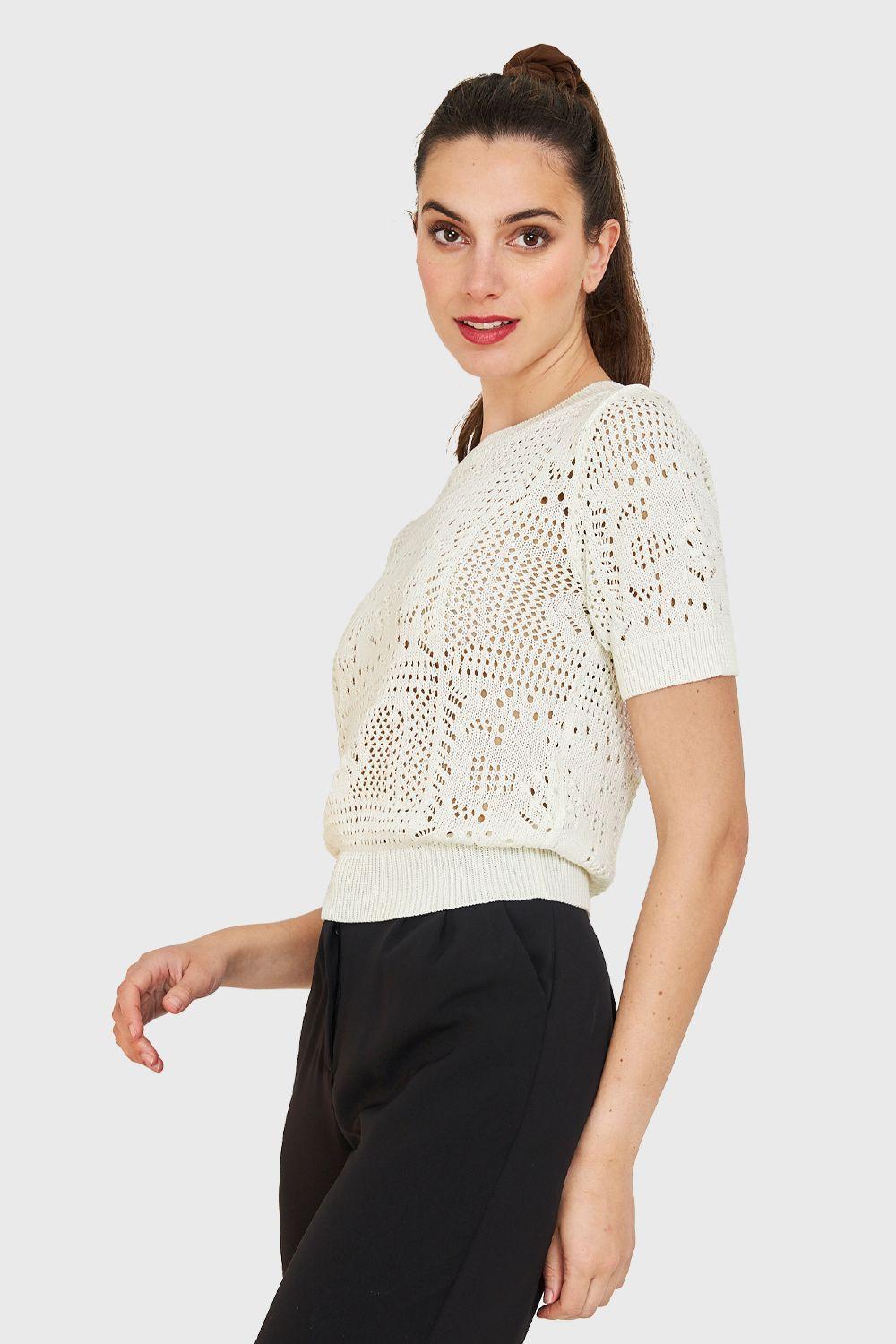 Polera Calada Tipo Tejida Blanco Nicopoly-2