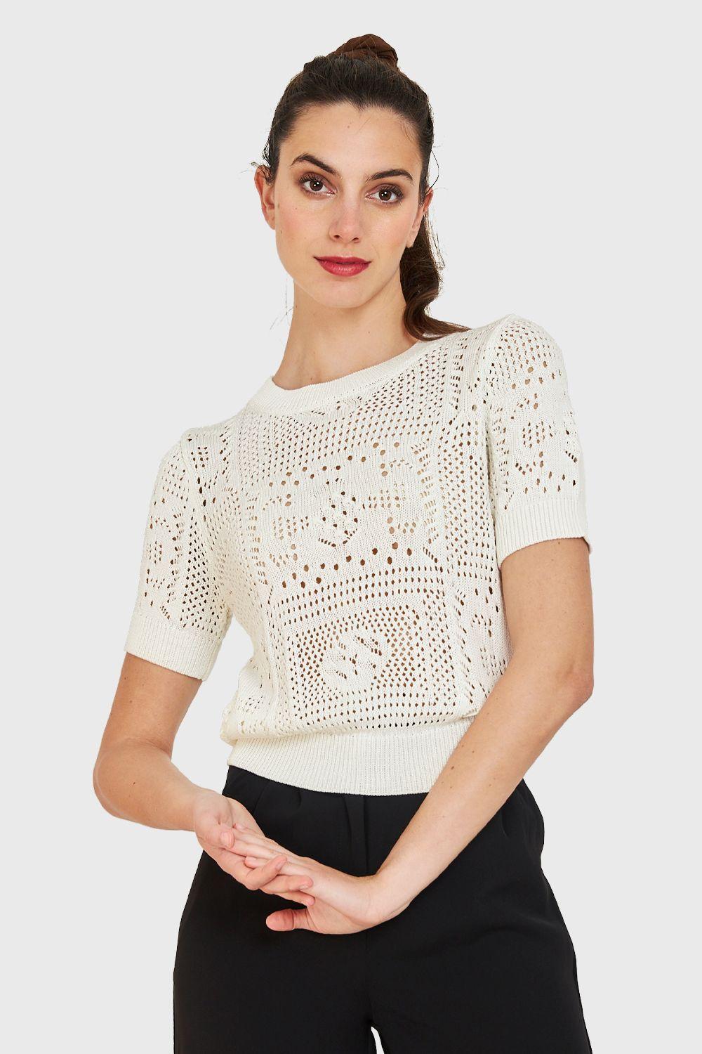 Polera Calada Tipo Tejida Blanco Nicopoly-4