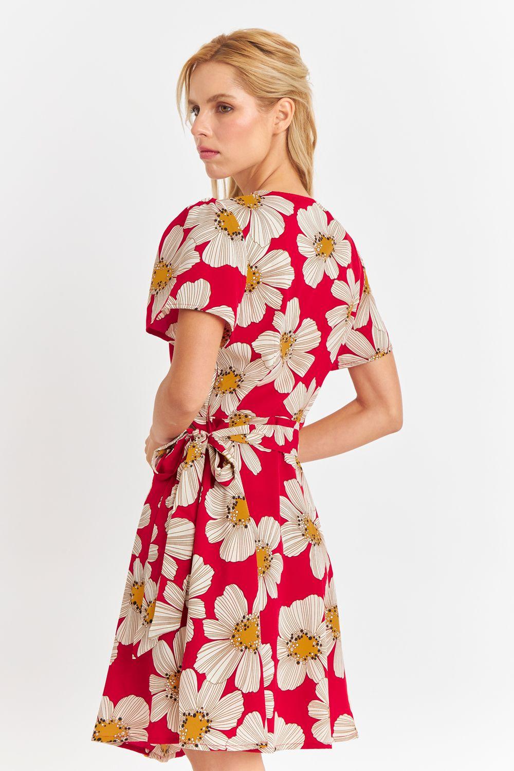 Vestido Escote Cruzado Flores Rojas Nicoply-3