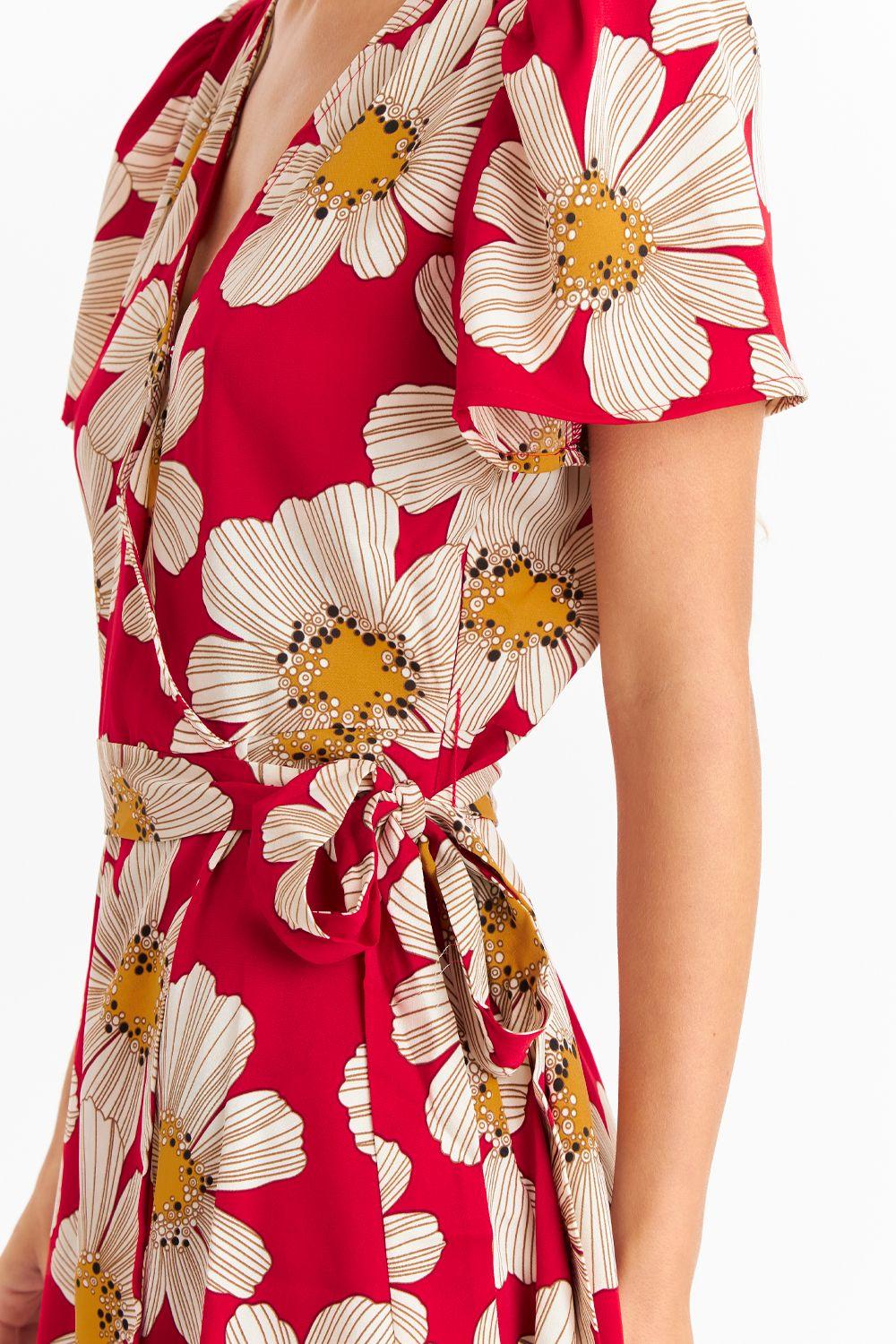 Vestido Escote Cruzado Flores Rojas Nicoply-5