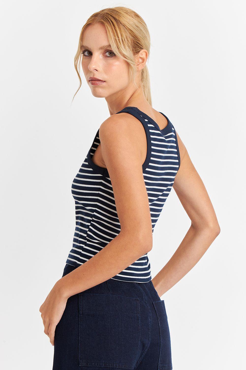 Polera Rayas Sin Mangas Azul Marino Nicopoly-4