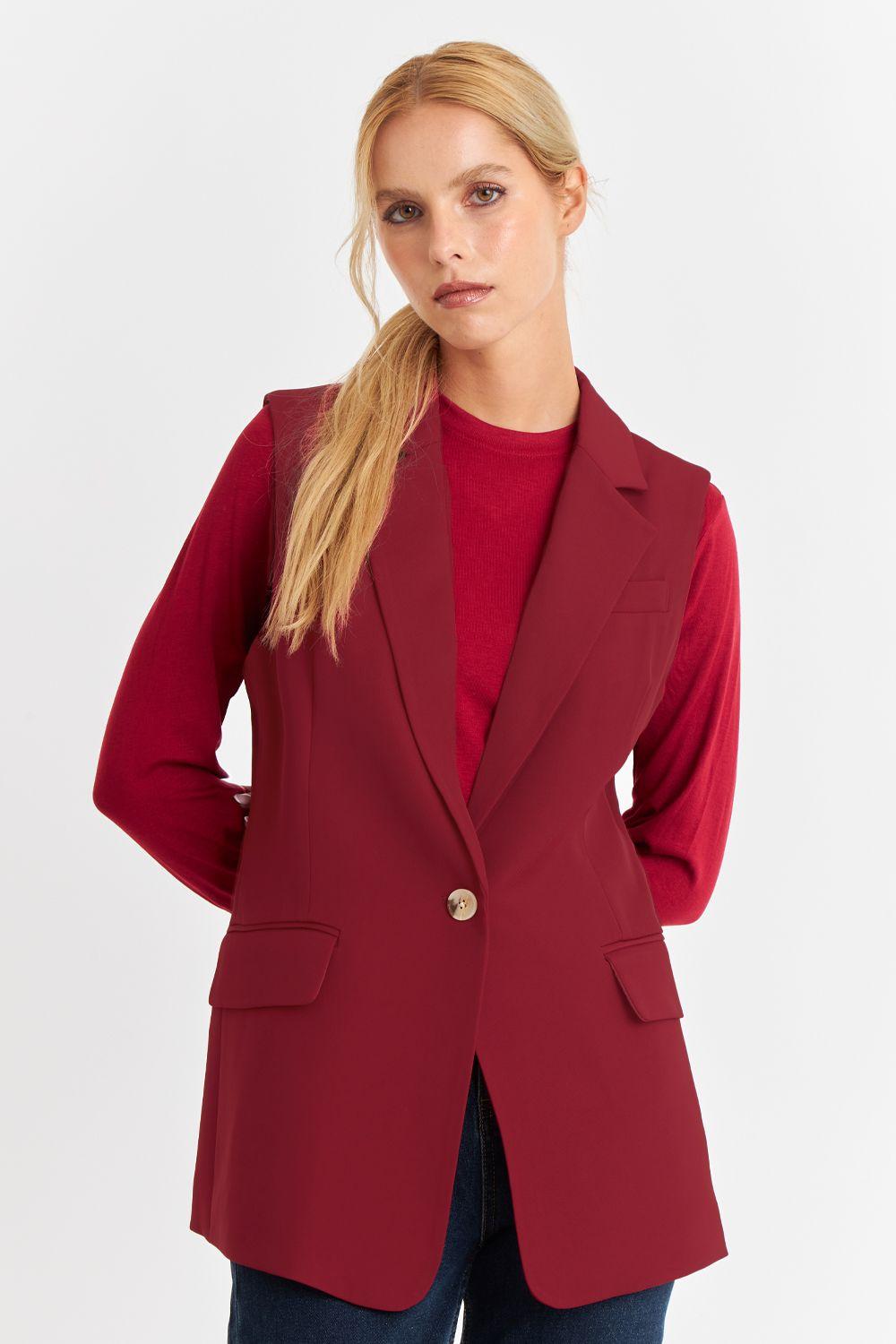 Blazer Sin Mangas Botón Burdeos Nicopoly-0