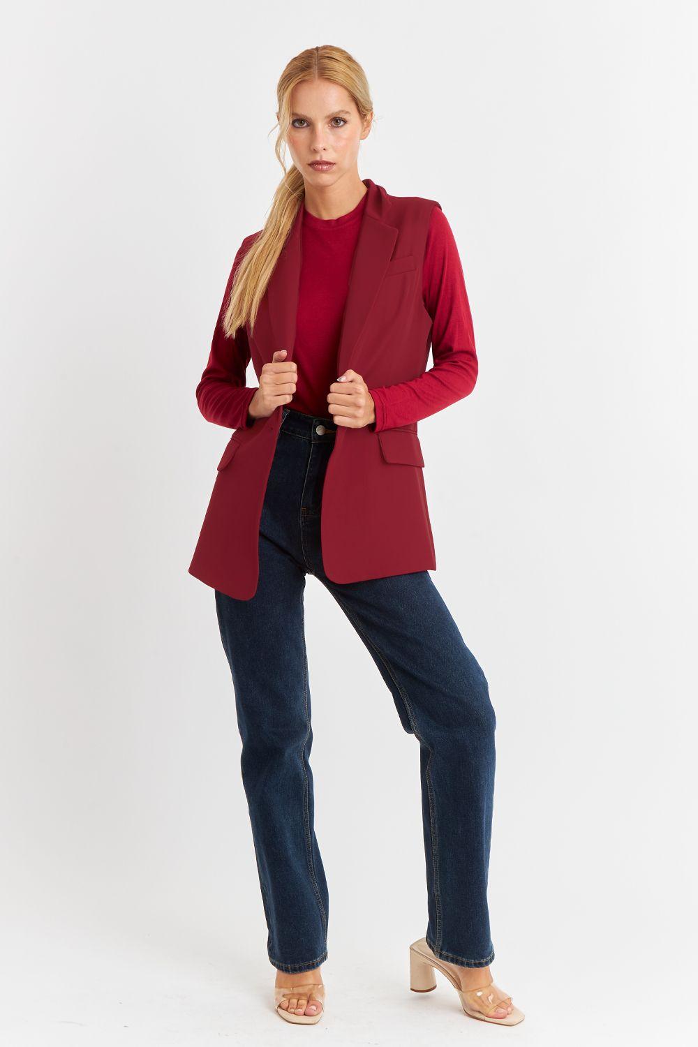 Blazer Sin Mangas Botón Burdeos Nicopoly-1