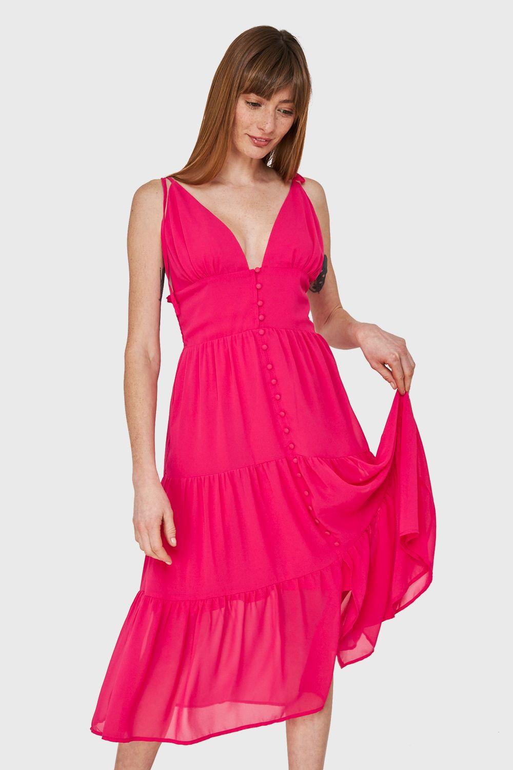Vestido Faldón Con Volantes Fucsia Nicopoly-0
