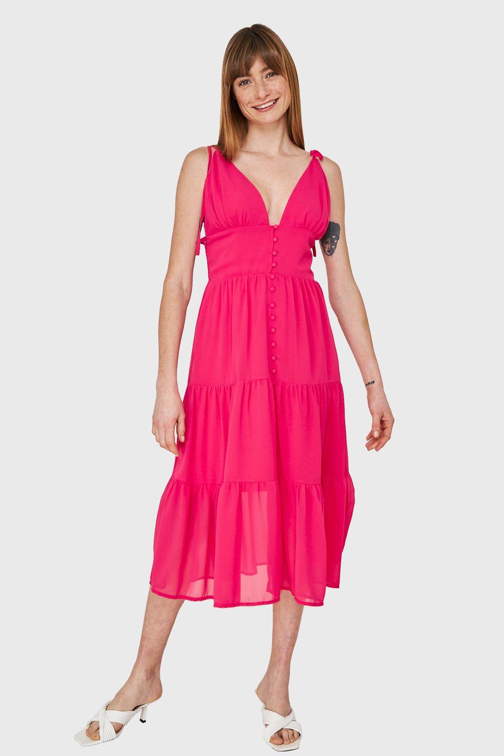 Vestido Faldón Con Volantes Fucsia Nicopoly-1