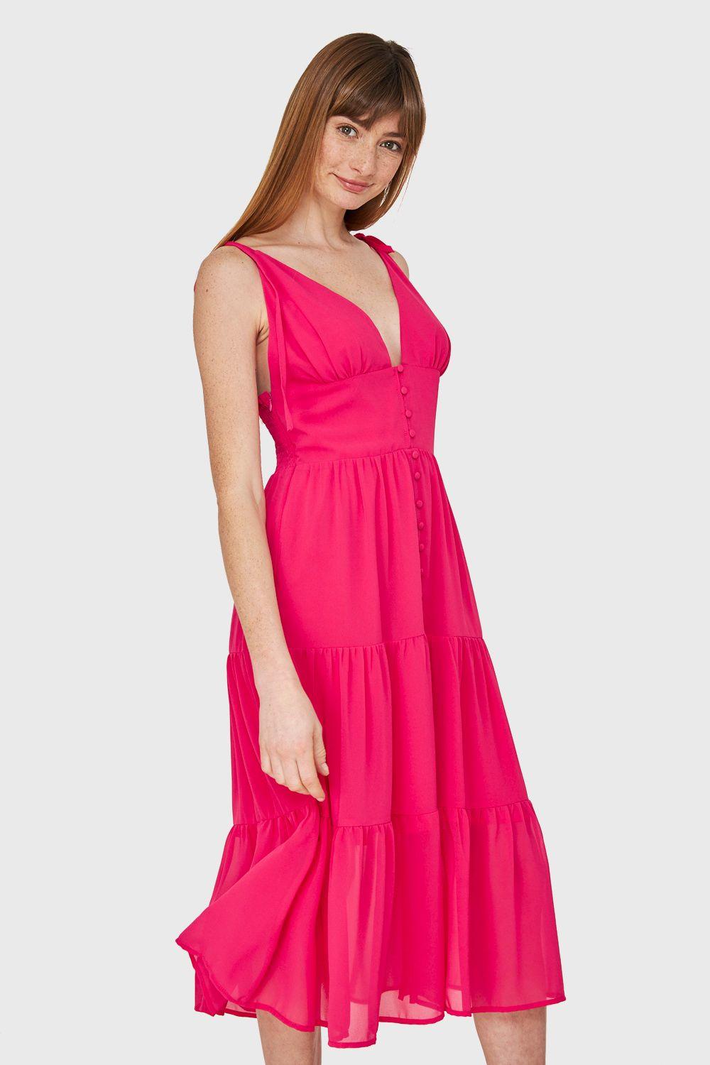 Vestido Faldón Con Volantes Fucsia Nicopoly-2