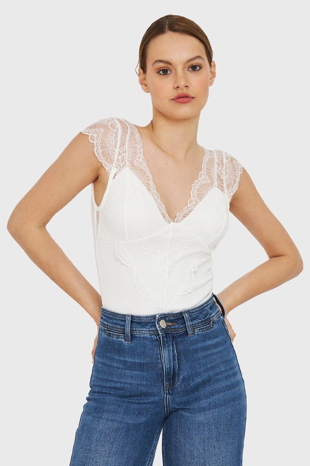 Body Escote Encaje Blanco Nicopoly-0