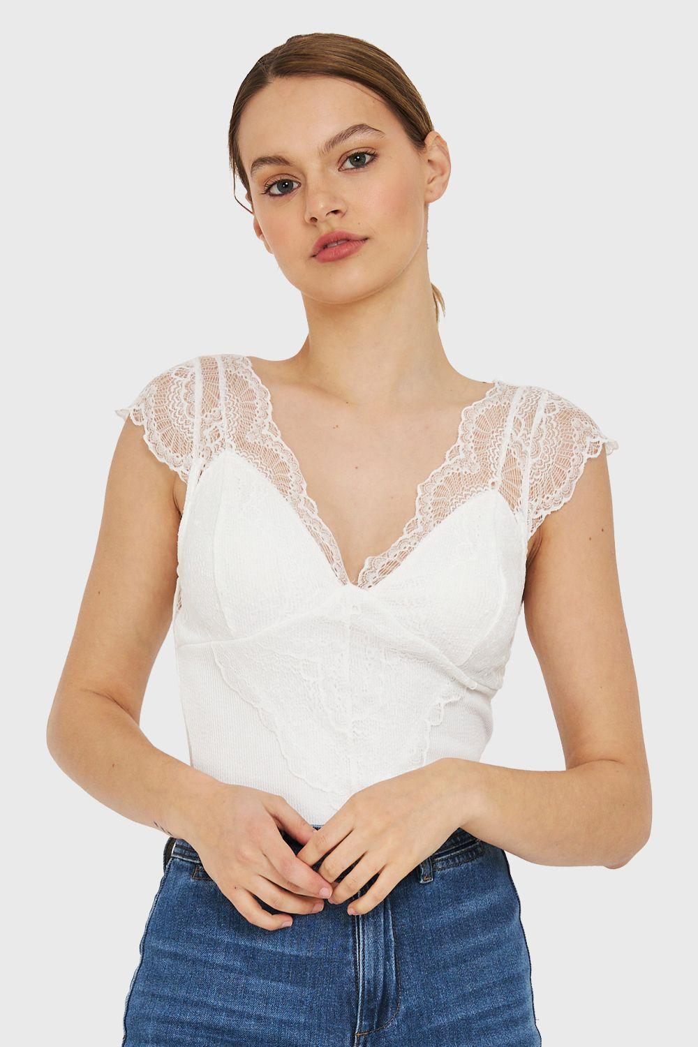Body Escote Encaje Blanco Nicopoly-4