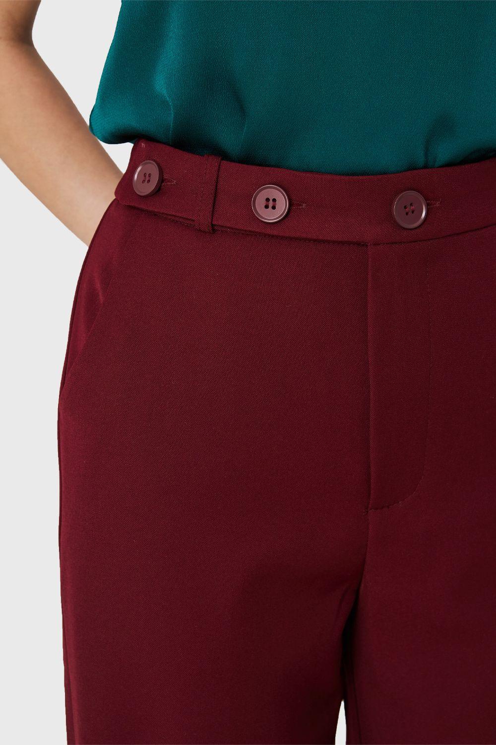 Pantalón Recto Botones Burdeos Nicopoly-5