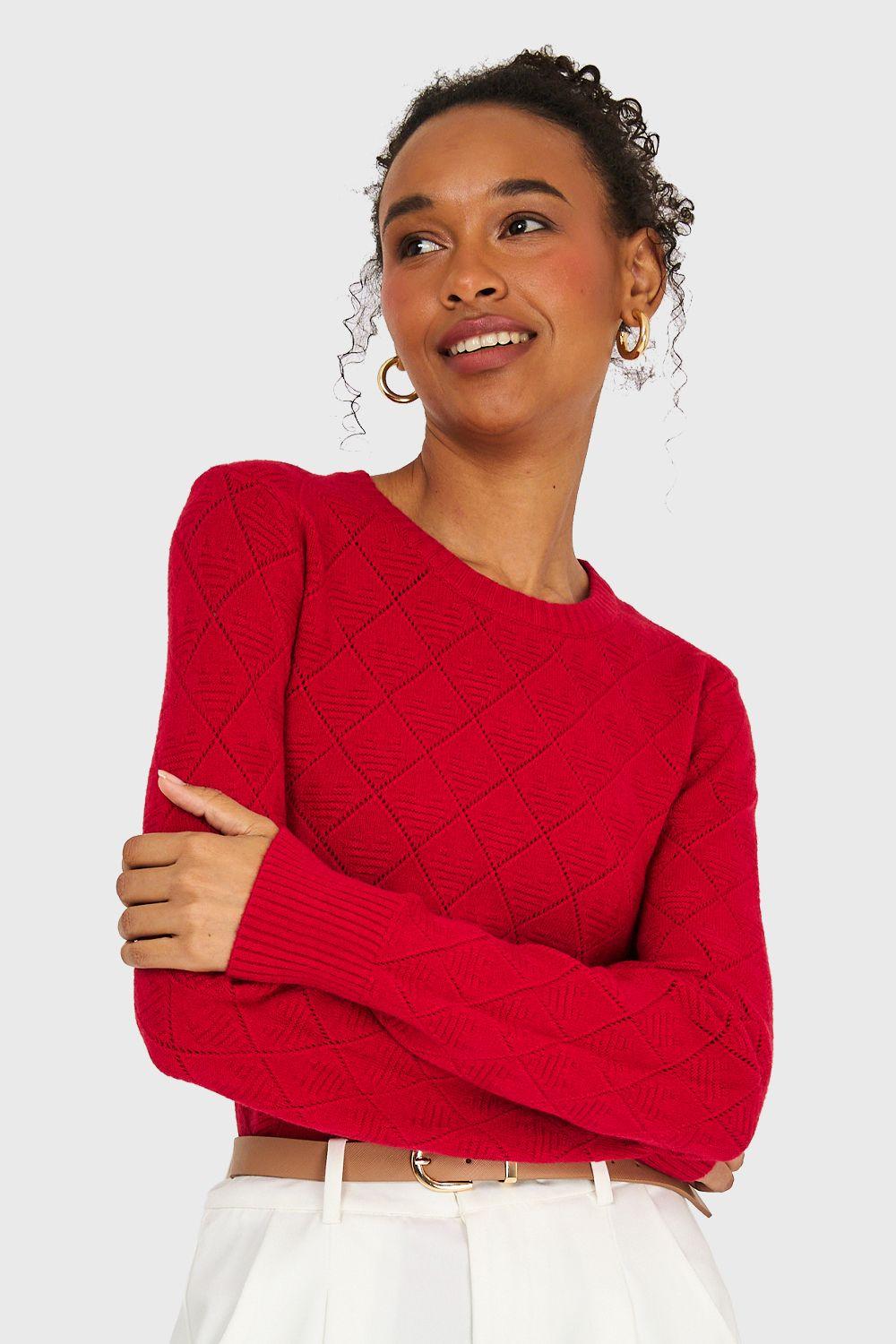 Sweater Diseño Rombos Rojo Nicopoly-4
