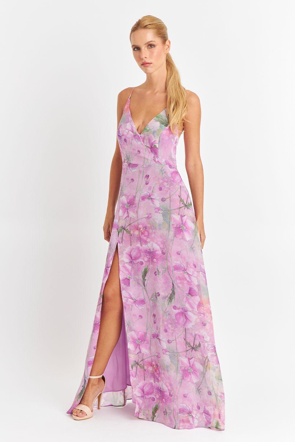 Vestido Largo Floreado Rosado Nicopoly-2