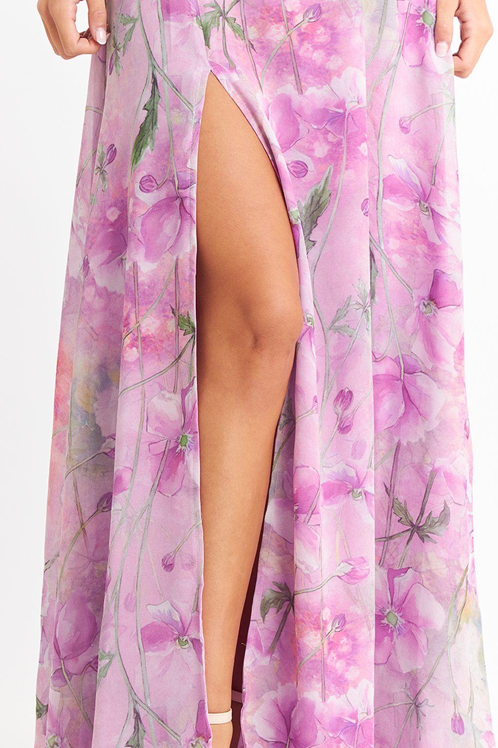 Vestido Largo Floreado Rosado Nicopoly-5