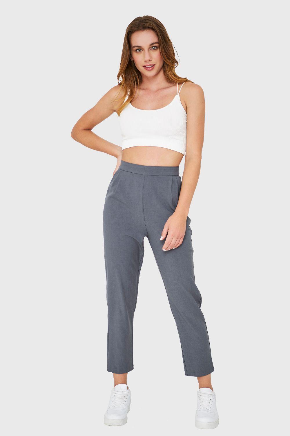 Pantalón Tiro Alto Gris Nicopoly-1