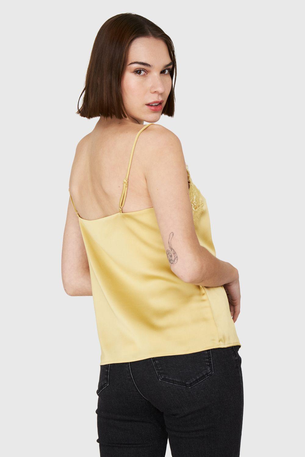 Top Tipo Satín Encaje Amarillo Nicopoly-3
