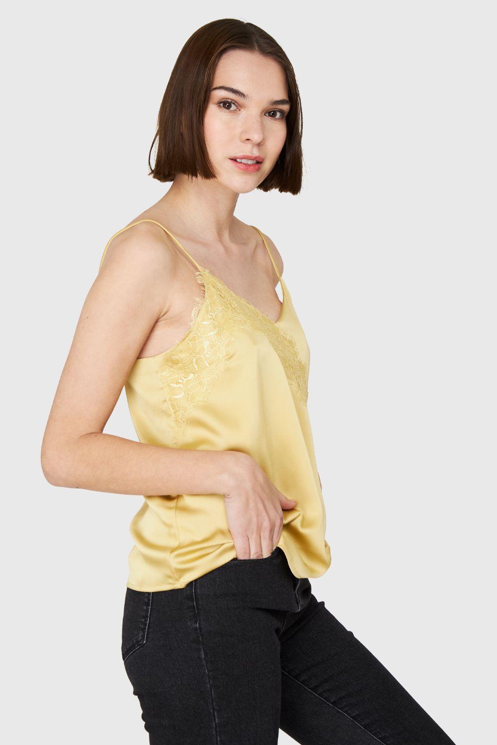 Top Tipo Satín Encaje Amarillo Nicopoly-2