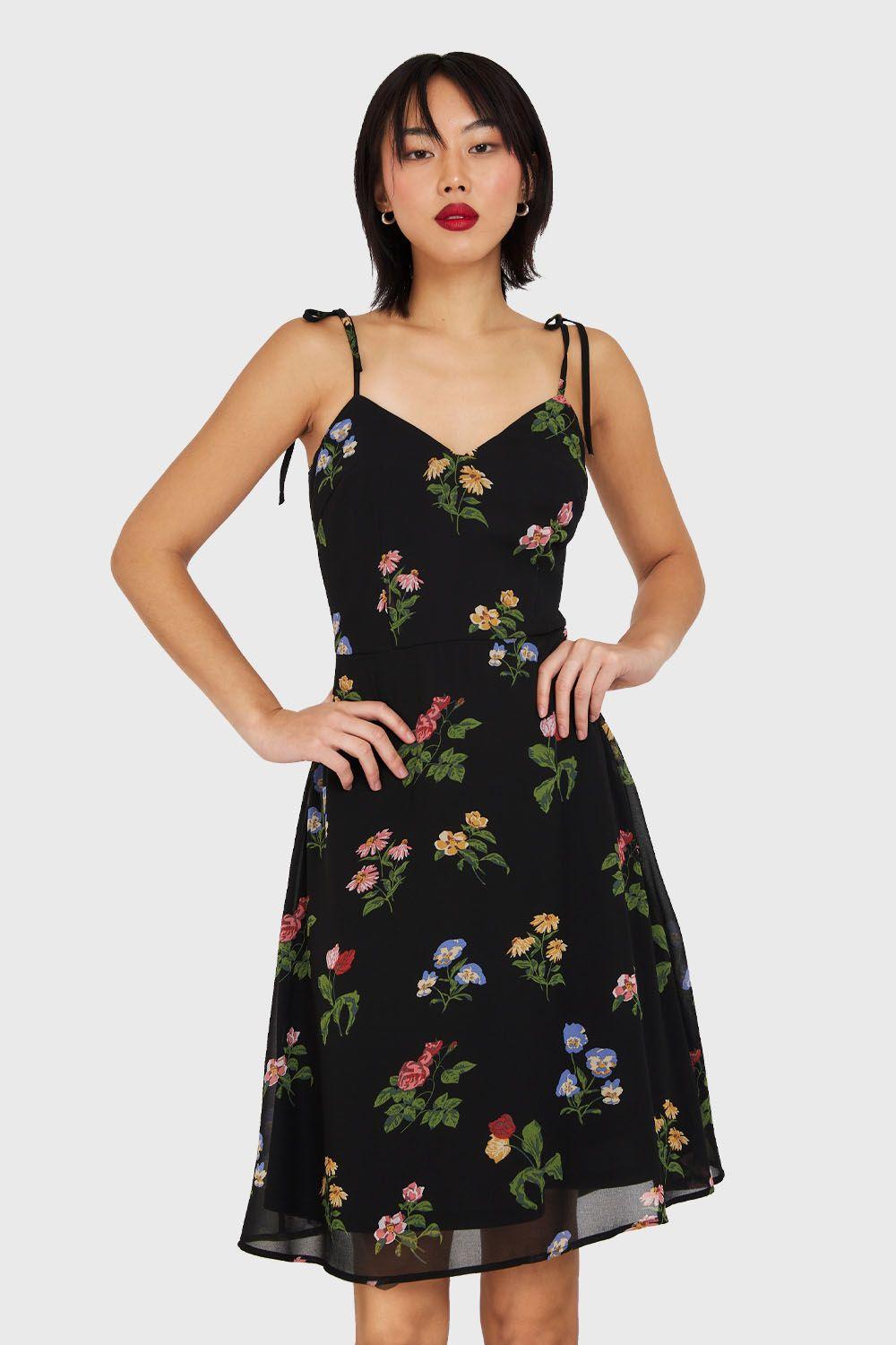 Vestido Flores Pabilo Ajustable Negro Nicopoly-0