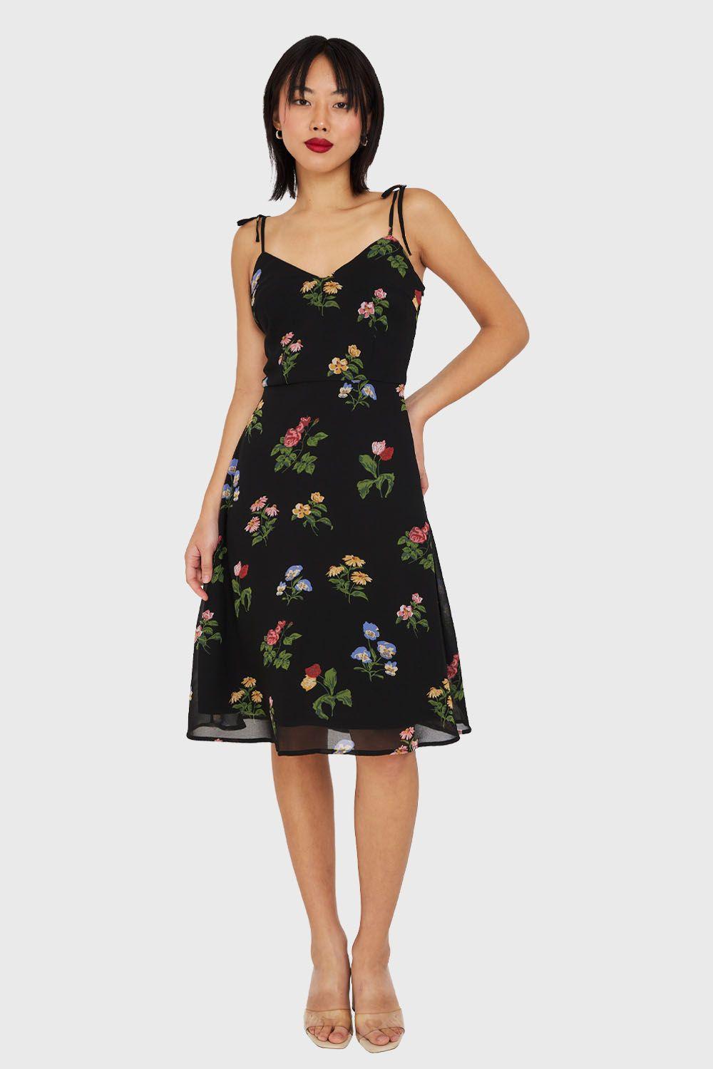 Vestido Flores Pabilo Ajustable Negro Nicopoly-1