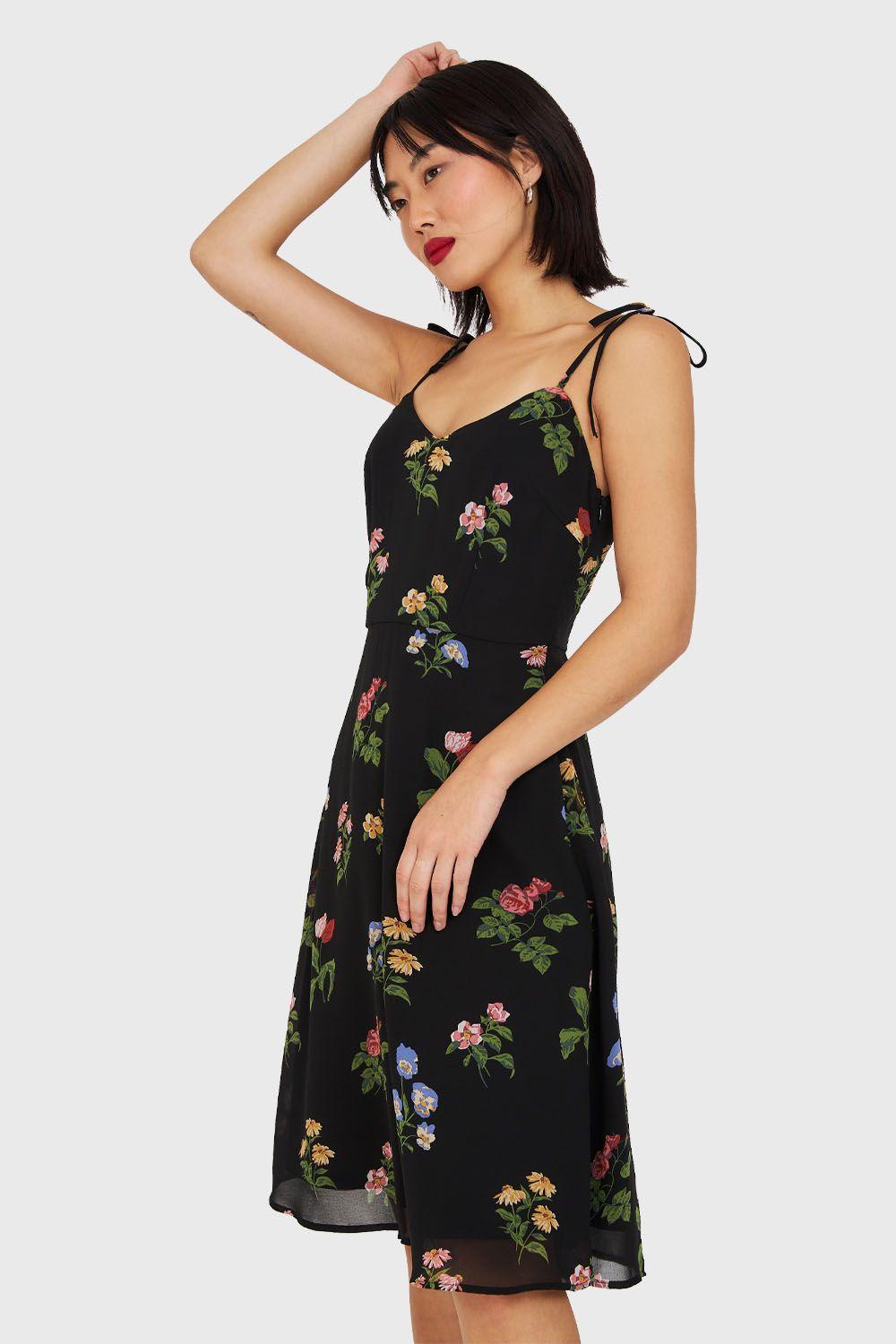 Vestido Flores Pabilo Ajustable Negro Nicopoly-2