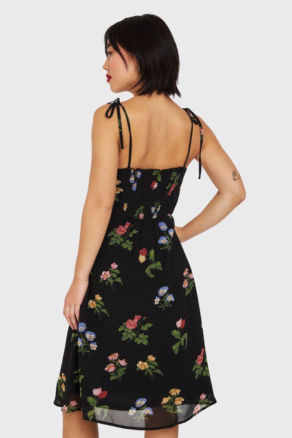 Vestido Flores Pabilo Ajustable Negro Nicopoly-3