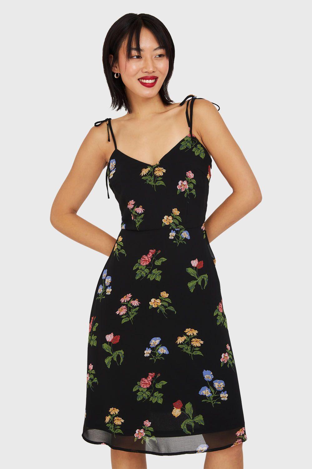 Vestido Flores Pabilo Ajustable Negro Nicopoly-4