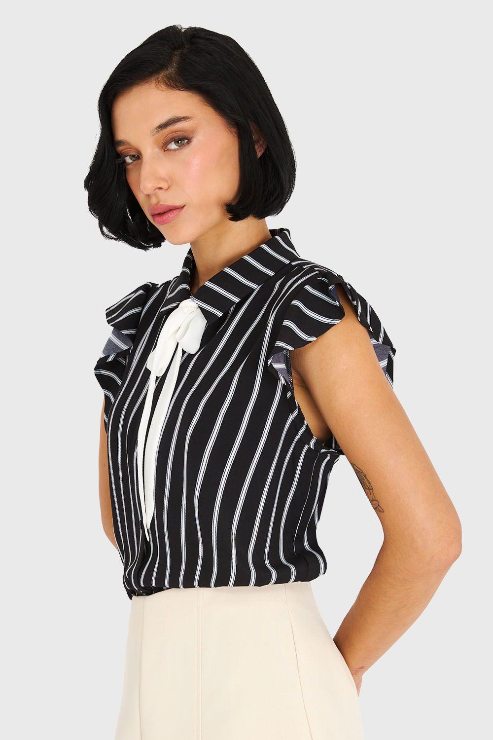 Blusa Rayas Lazo Desmontable Negro Nicopoly-2